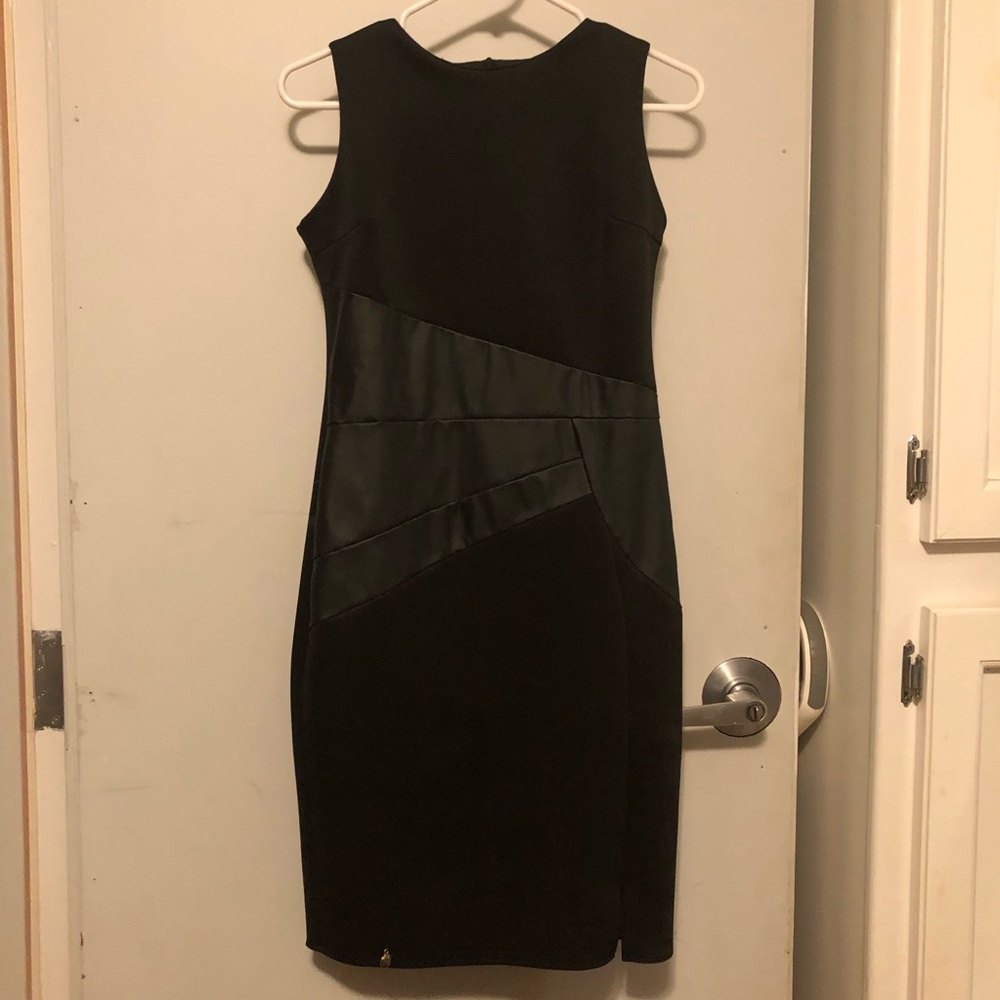 Makadamia Black Form Fitting Dress with Faux Leather Waist Detailing EU38